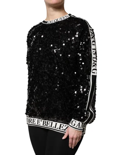 Dolce & Gabbana Black Dg Queen Sequin Pullover Sweater In Black