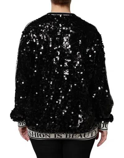 Dolce & Gabbana Black Dg Queen Sequin Pullover Sweater In Black