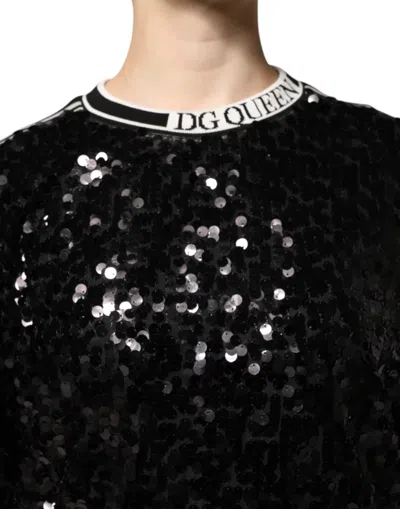 Dolce & Gabbana Black Dg Queen Sequin Pullover Sweater In Black