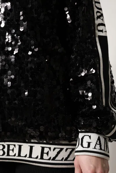 Dolce & Gabbana Black Dg Queen Sequin Pullover Sweater In Black