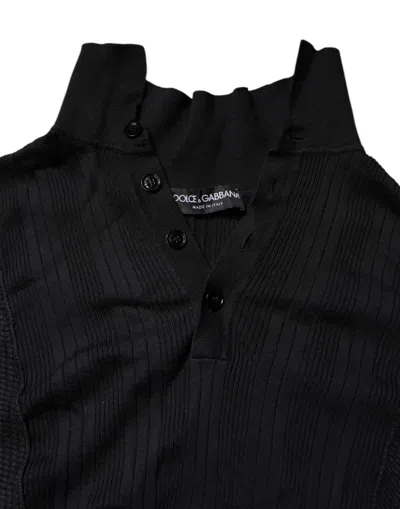 Pre-owned Dolce & Gabbana Black Heraldic Silk Buttoned Pullover Men's Sweater ()