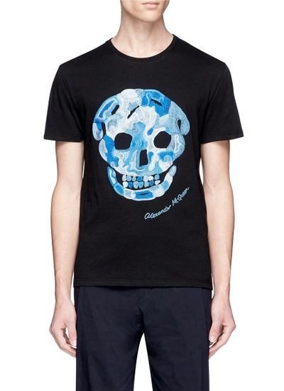 Shop Alexander Mcqueen Skull Embroidered Organic Cotton T-shirt