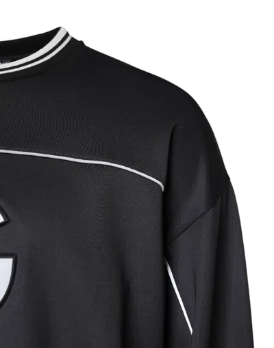 Dolce & Gabbana Black Logo Polyester Crew Neck Men Pullover Sweater In Black