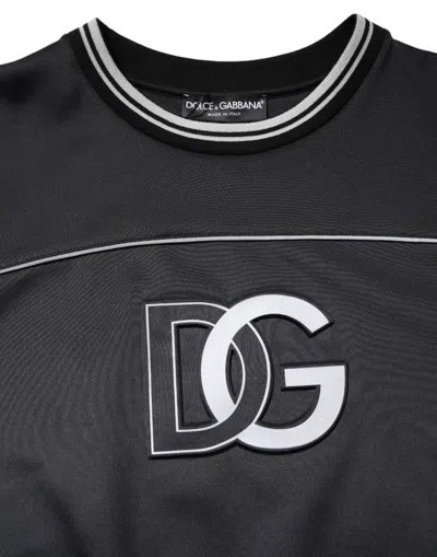 Dolce & Gabbana Black Logo Polyester Crew Neck Men Pullover Sweater In Black