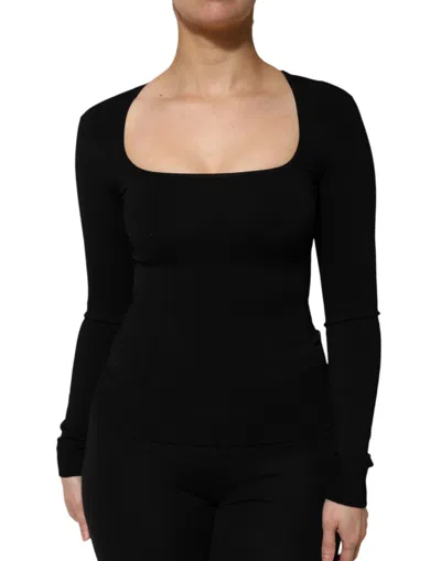Dolce & Gabbana Black Square Neck Long Sleeves Pullover Top In Black