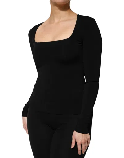 Dolce & Gabbana Black Square Neck Long Sleeves Pullover Top In Black