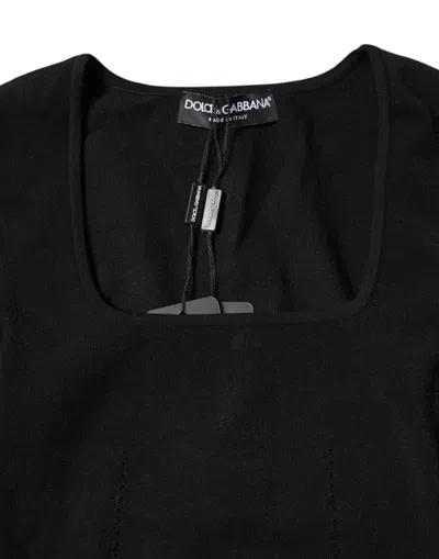 Dolce & Gabbana Black Square Neck Long Sleeves Pullover Top In Black