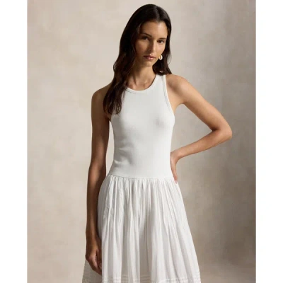 Polo Ralph Lauren Womens White Sleeveless Lace-trim Stretch-cotton Tank Dress