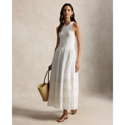 Polo Ralph Lauren Womens White Sleeveless Lace-trim Stretch-cotton Tank Dress