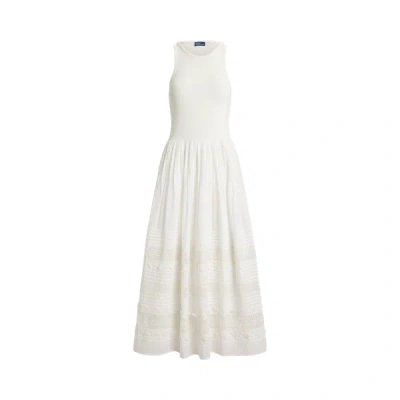 Polo Ralph Lauren Womens White Sleeveless Lace-trim Stretch-cotton Tank Dress