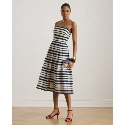 Ralph Lauren Striped Satin Sleeveless Cocktail Dress In Multi