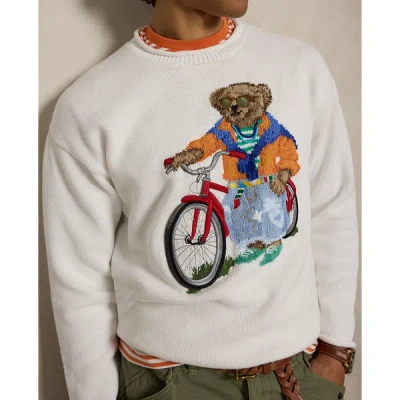 Polo Ralph Lauren Long Sleeve Cotton Novelty Harbor Island Bear Rollneck Sweater In White