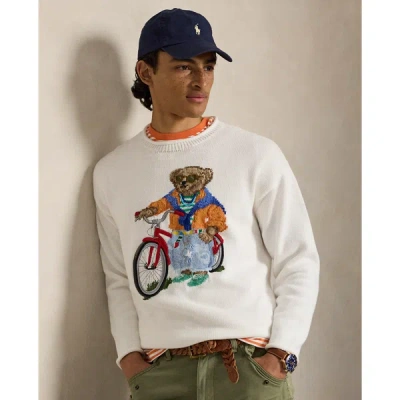 Polo Ralph Lauren Long Sleeve Cotton Novelty Harbor Island Bear Rollneck Sweater In White