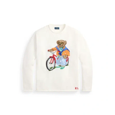 Polo Ralph Lauren Long Sleeve Cotton Novelty Harbor Island Bear Rollneck Sweater In White