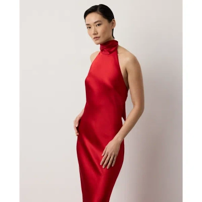 Ralph Lauren Chilton Stretch Satin Evening Dress In Bright Red