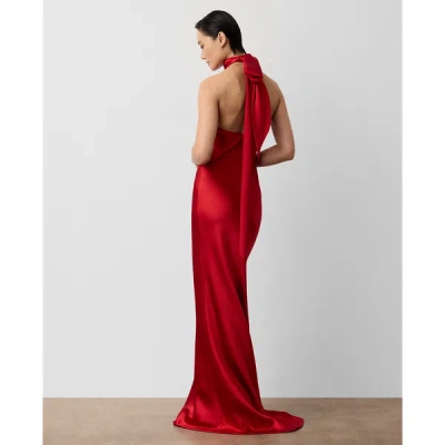 Ralph Lauren Chilton Stretch Satin Evening Dress In Bright Red