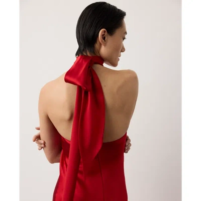 Ralph Lauren Chilton Stretch Satin Evening Dress In Bright Red