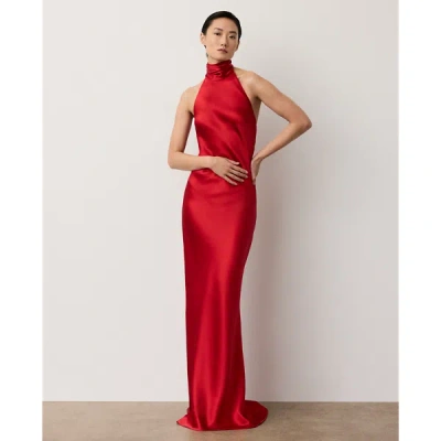 Ralph Lauren Chilton Stretch Satin Evening Dress In Bright Red