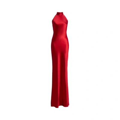 Ralph Lauren Chilton Stretch Satin Evening Dress In Bright Red