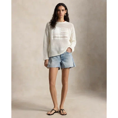 Polo Ralph Lauren Womens White Multi Flag Pointelle-knit Cotton Jumper