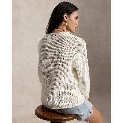 Polo Ralph Lauren Womens White Multi Flag Pointelle-knit Cotton Jumper