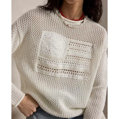 Polo Ralph Lauren Womens White Multi Flag Pointelle-knit Cotton Jumper