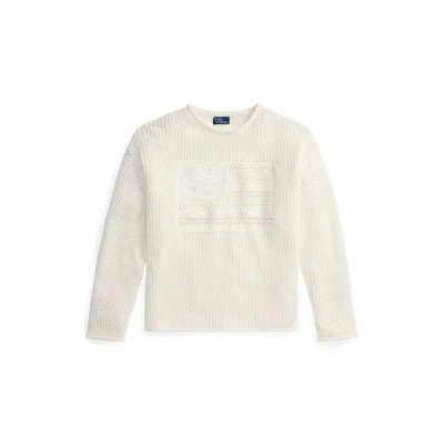 Polo Ralph Lauren Womens White Multi Flag Pointelle-knit Cotton Jumper