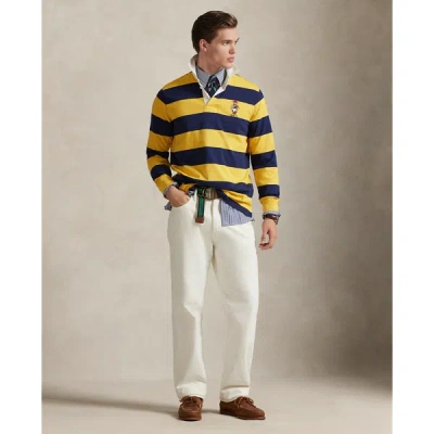 Polo Ralph Lauren Long Sleeve Jersey Knit Society Bear Rugby Shirt In Yellow