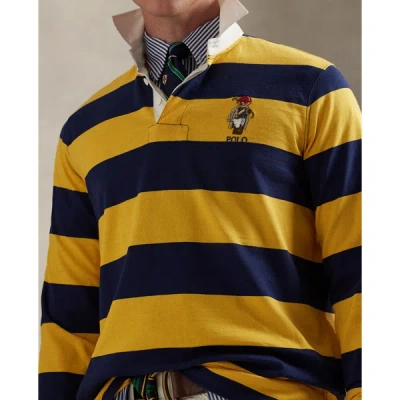 Polo Ralph Lauren Long Sleeve Jersey Knit Society Bear Rugby Shirt In Yellow