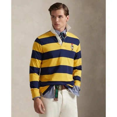 Polo Ralph Lauren Long Sleeve Jersey Knit Society Bear Rugby Shirt In Yellow