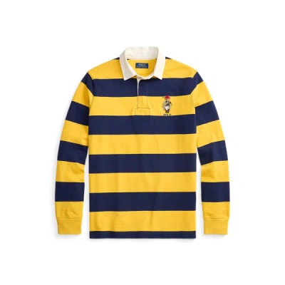 Polo Ralph Lauren Long Sleeve Jersey Knit Society Bear Rugby Shirt In Yellow