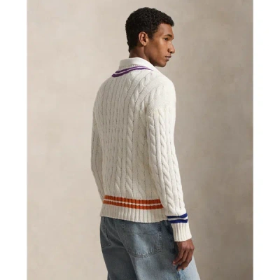 Polo Ralph Lauren Mens Cream Combo Crest-embroidered Cable-knit Cotton And Linen Jumper Xl In White