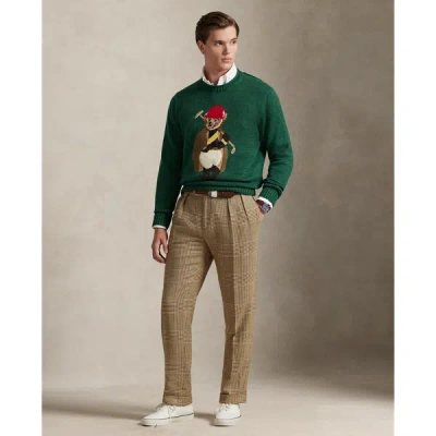 Polo Ralph Lauren Long Sleeve Cotton Linen Society Bear Rollneck Sweater In Green