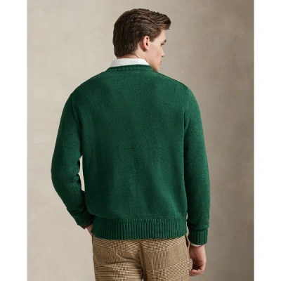 Polo Ralph Lauren Long Sleeve Cotton Linen Society Bear Rollneck Sweater In Green