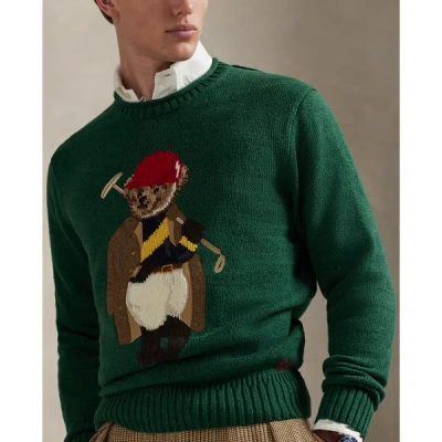 Polo Ralph Lauren Long Sleeve Cotton Linen Society Bear Rollneck Sweater In Green