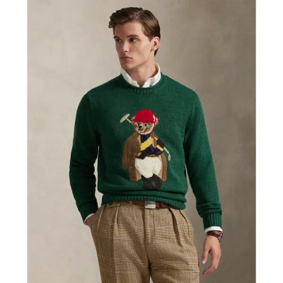 Polo Ralph Lauren Long Sleeve Cotton Linen Society Bear Rollneck Sweater In Green