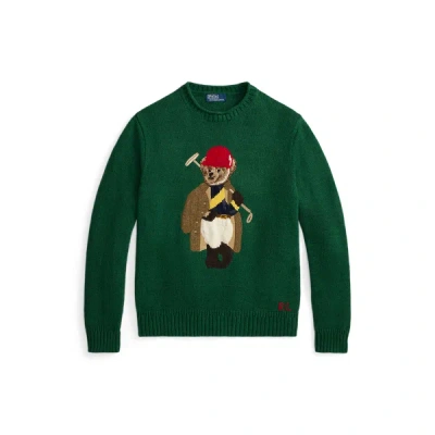 Polo Ralph Lauren Long Sleeve Cotton Linen Society Bear Rollneck Sweater In Green