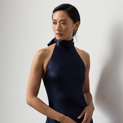 Ralph Lauren Chilton Stretch Silk Charmeuse Top In Icon Navy In Blue