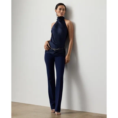 Ralph Lauren Chilton Stretch Silk Charmeuse Top In Icon Navy In Blue
