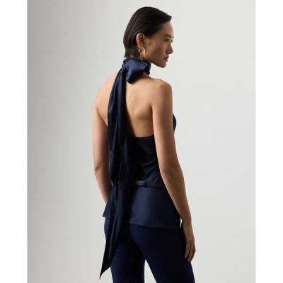 Ralph Lauren Chilton Stretch Silk Charmeuse Top In Icon Navy In Blue