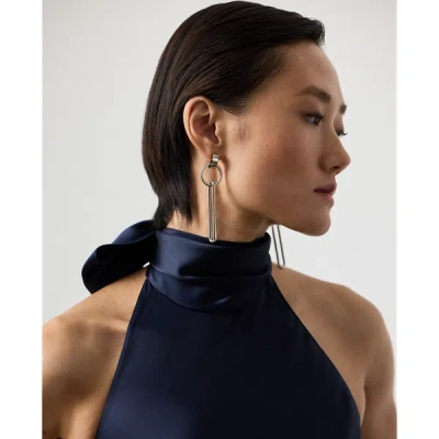 Ralph Lauren Chilton Stretch Silk Charmeuse Top In Icon Navy In Blue