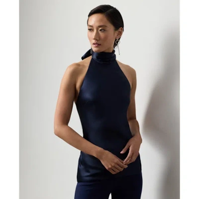 Ralph Lauren Chilton Stretch Silk Charmeuse Top In Icon Navy In Blue