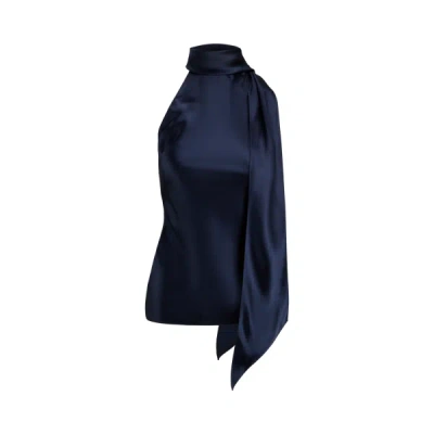 Ralph Lauren Chilton Stretch Silk Charmeuse Top In Icon Navy In Blue