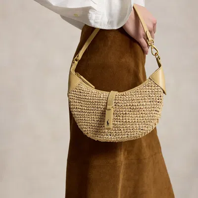 Polo Ralph Lauren Womens Natural Cashmere Polo Id Mini Raffia Shoulder Bag In Sand
