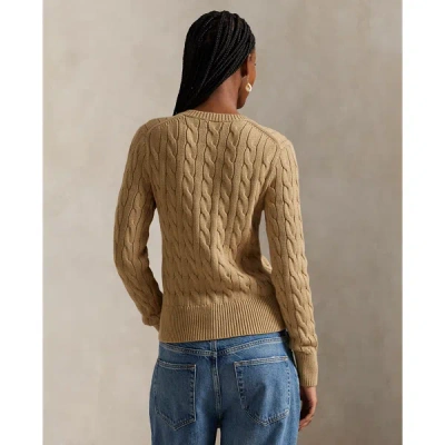 Polo Ralph Lauren Cotton Cable Long Sleeve Cardigan Vintage Khaki In Brown