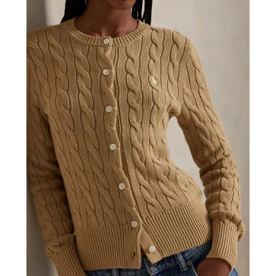 Polo Ralph Lauren Cotton Cable Long Sleeve Cardigan Vintage Khaki In Brown