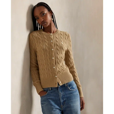 Polo Ralph Lauren Cotton Cable Long Sleeve Cardigan Vintage Khaki In Brown
