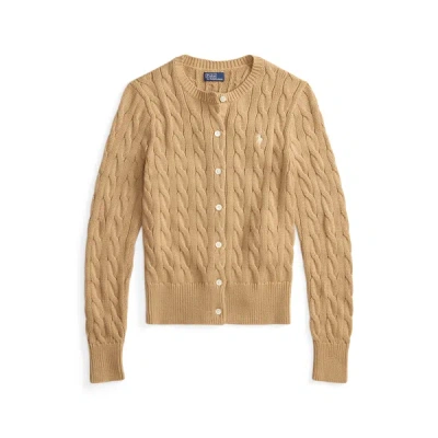 Polo Ralph Lauren Cotton Cable Long Sleeve Cardigan Vintage Khaki In Brown