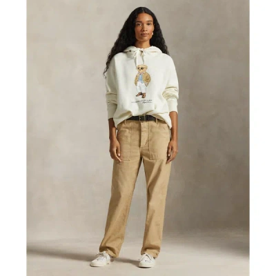 Polo Ralph Lauren Womens Parchment Cream Branded-print Cotton-blend Hoody In Yellow