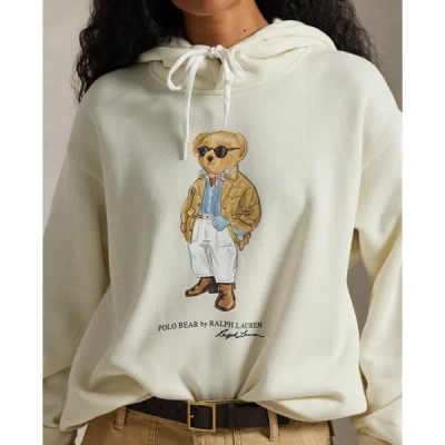 Polo Ralph Lauren Womens Parchment Cream Branded-print Cotton-blend Hoody In Yellow